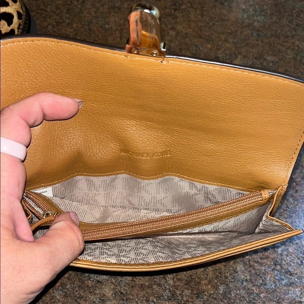 Michael Kors Tan Leather Wallet with Gold Clasp